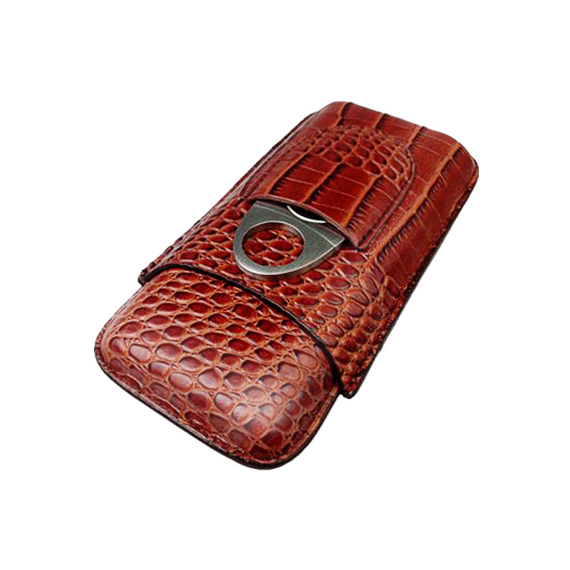 Leather cigar case with cutter