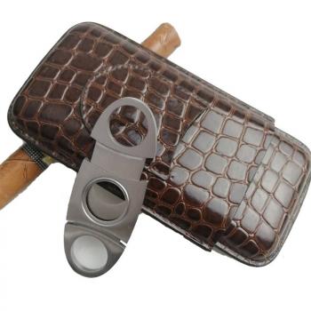Brown leather cigar case cutter